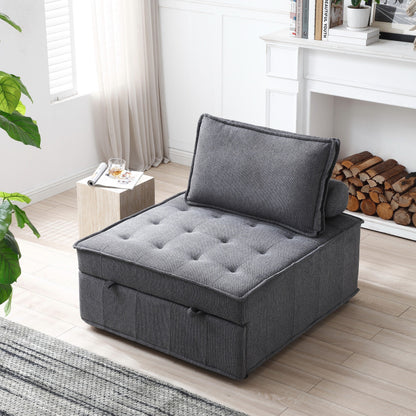 Transformable Linen Sofa Bed - Stylish Ottoman with Removable Backrest for Extra Comfort