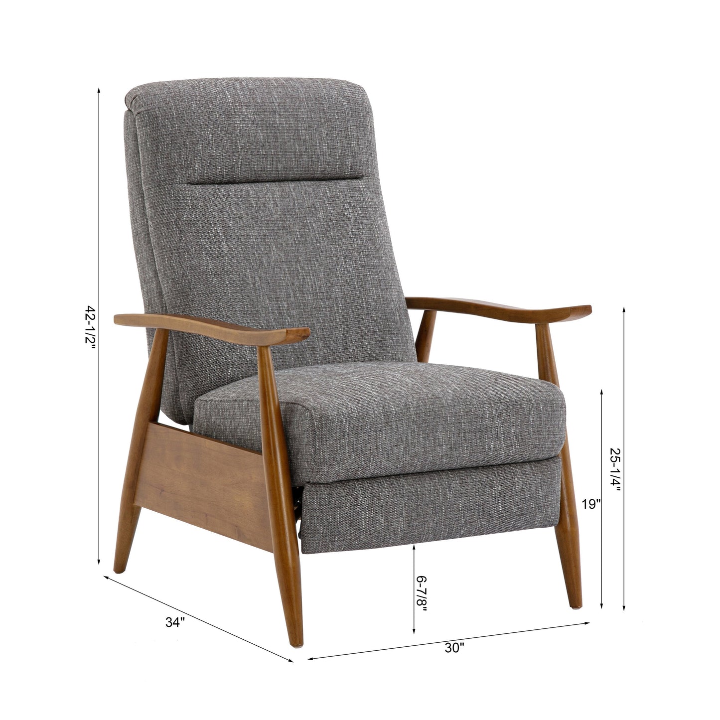Tustin Wood Arm Push Back Recliner in Performance Fabric - Ashen Grey