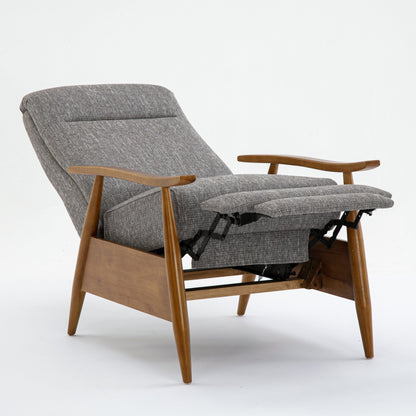Tustin Wood Arm Push Back Recliner in Performance Fabric - Ashen Grey