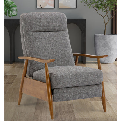 Tustin Wood Arm Push Back Recliner in Performance Fabric - Ashen Grey