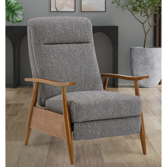 Tustin Wood Arm Push Back Recliner in Performance Fabric - Ashen Grey