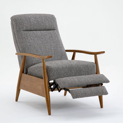 Tustin Wood Arm Push Back Recliner in Performance Fabric - Ashen Grey