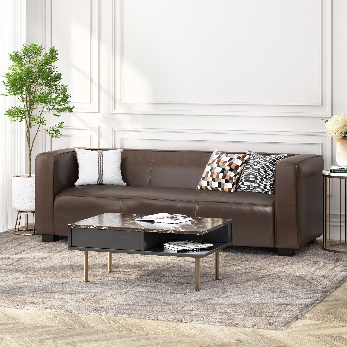 Tuxedo Arms 3-seater Sofa with Birch Wood Legs