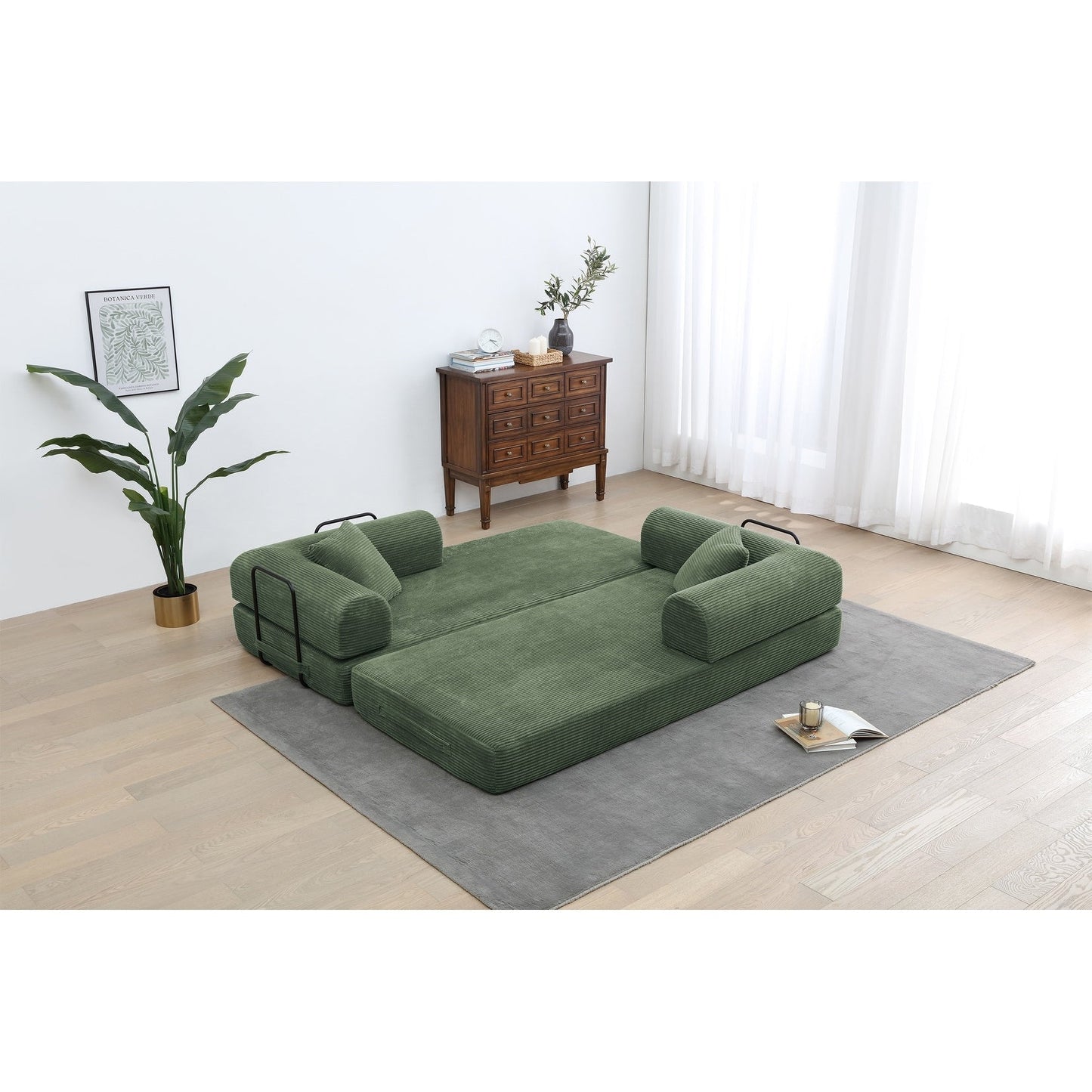 Twilight 2 - Piece Convertible Sleeper Sofa Bed, Corduroy Folding Mattress Couch with Fixed-Shape Framefor Cozy Living Spaces