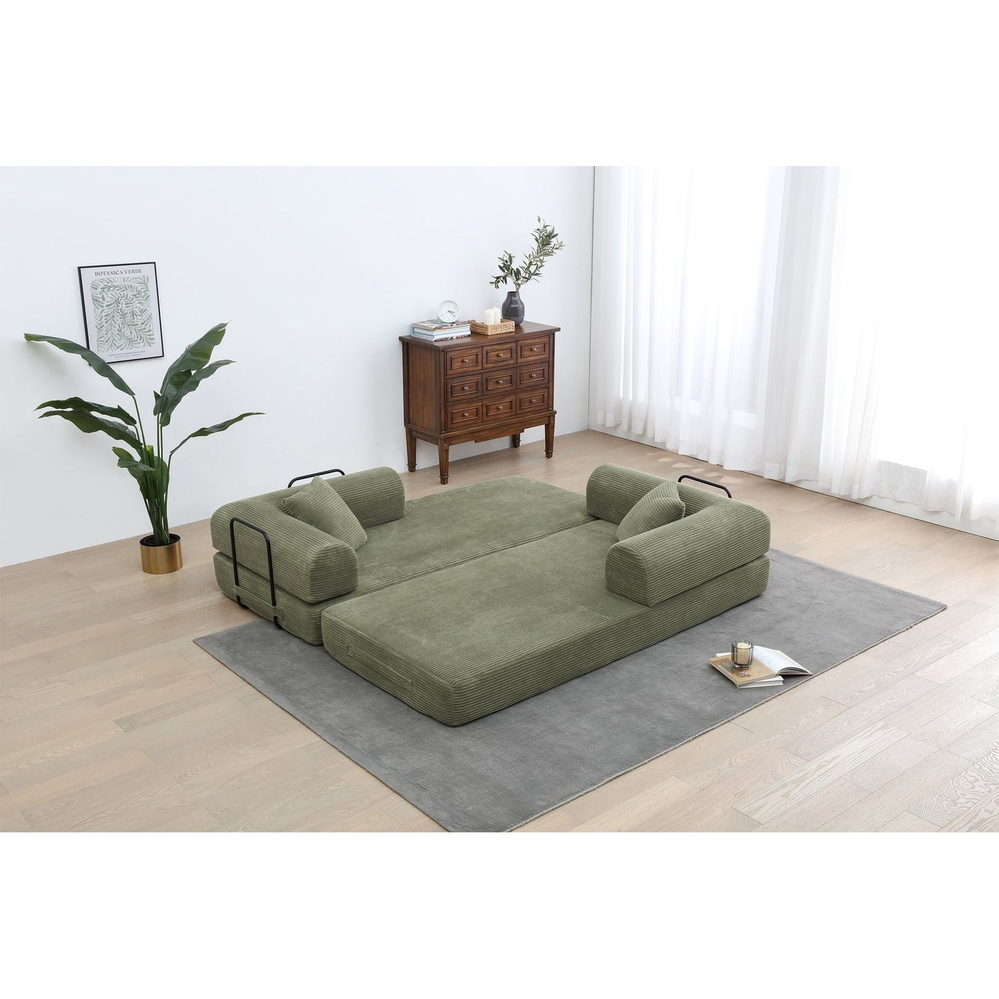 Twilight 2 - Piece Convertible Sleeper Sofa Bed, Corduroy Folding Mattress Couch with Fixed-Shape Framefor Cozy Living Spaces