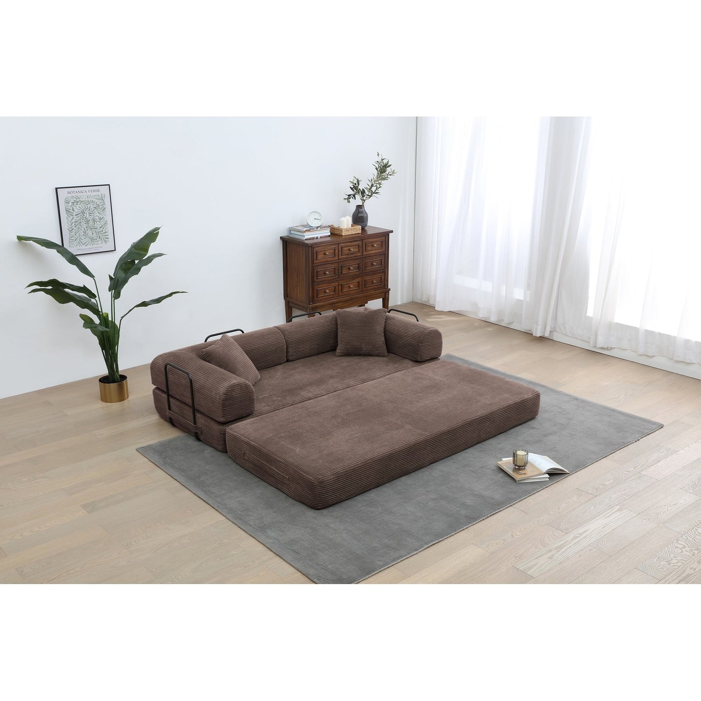 Twilight 2 - Piece Convertible Sleeper Sofa Bed, Corduroy Folding Mattress Couch with Fixed-Shape Framefor Cozy Living Spaces