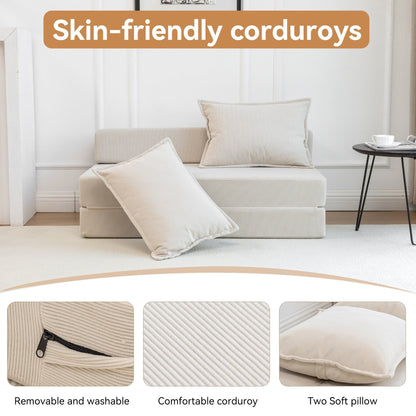 Twin Convertible Sleeper - Multi-Functional Folding Sofa Bed with Pillow & Adjustable Backrest, Ideal for Dorms/Guest Rooms