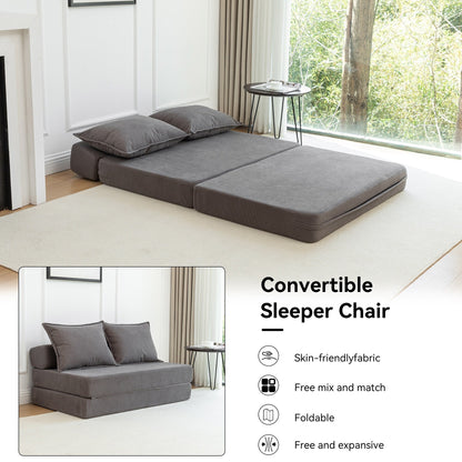 Twin Convertible Sleeper - Multi-Functional Folding Sofa Bed with Pillow & Adjustable Backrest, Ideal for Dorms/Guest Rooms