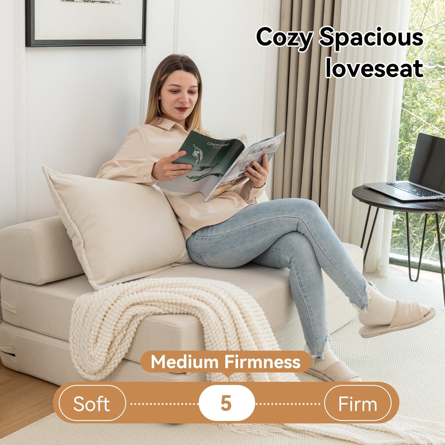 Twin Convertible Sleeper - Multi-Functional Folding Sofa Bed with Pillow & Adjustable Backrest, Ideal for Dorms/Guest Rooms