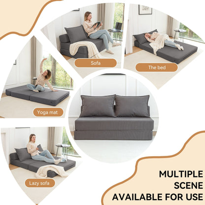 Twin Convertible Sleeper - Multi-Functional Folding Sofa Bed with Pillow & Adjustable Backrest, Ideal for Dorms/Guest Rooms