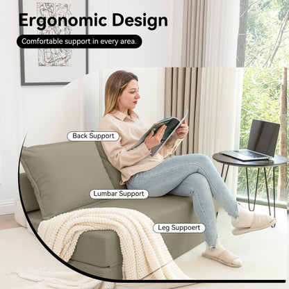 Twin Convertible Sleeper - Multi-Functional Folding Sofa Bed with Pillow & Adjustable Backrest, Ideal for Dorms/Guest Rooms