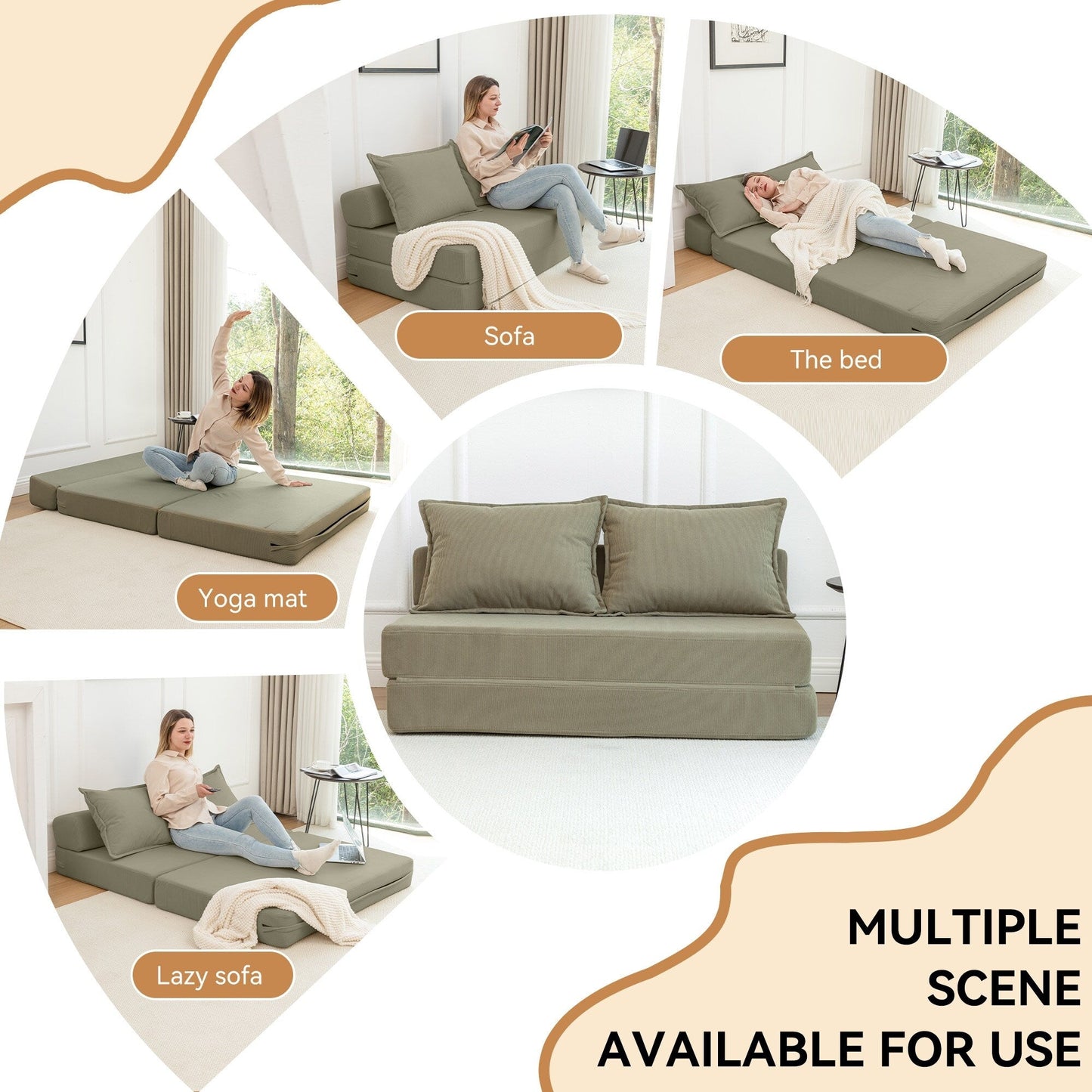 Twin Convertible Sleeper - Multi-Functional Folding Sofa Bed with Pillow & Adjustable Backrest, Ideal for Dorms/Guest Rooms