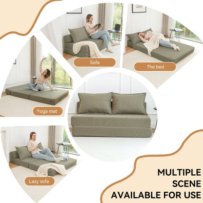 Twin Convertible Sleeper - Multi-Functional Folding Sofa Bed with Pillow & Adjustable Backrest, Ideal for Dorms/Guest Rooms