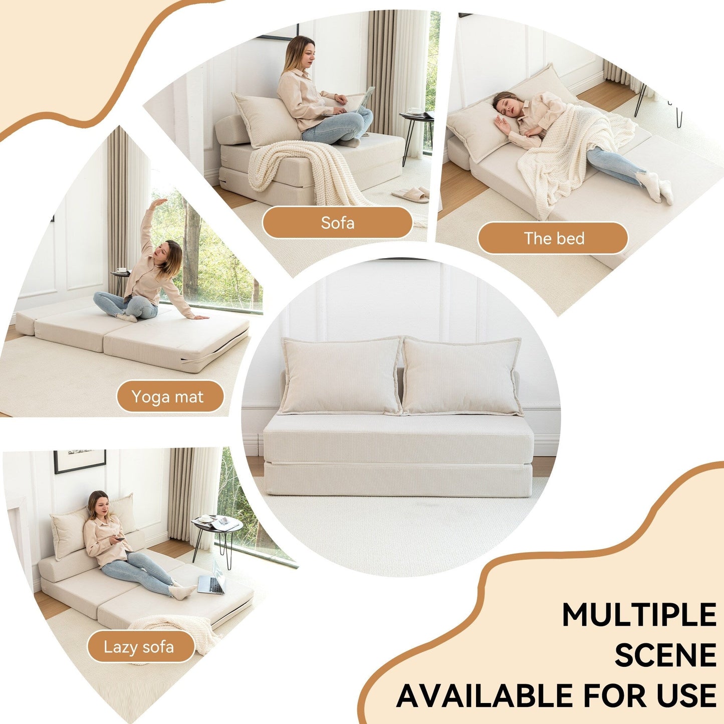 Twin Convertible Sleeper - Multi-Functional Folding Sofa Bed with Pillow & Adjustable Backrest, Ideal for Dorms/Guest Rooms