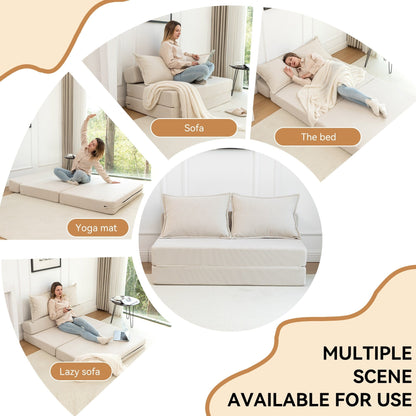 Twin Convertible Sleeper - Multi-Functional Folding Sofa Bed with Pillow & Adjustable Backrest, Ideal for Dorms/Guest Rooms