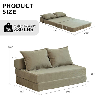 Twin Convertible Sleeper - Multi-Functional Folding Sofa Bed with Pillow & Adjustable Backrest, Ideal for Dorms/Guest Rooms