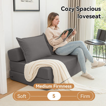Twin Convertible Sleeper - Multi-Functional Folding Sofa Bed with Pillow & Adjustable Backrest, Ideal for Dorms/Guest Rooms