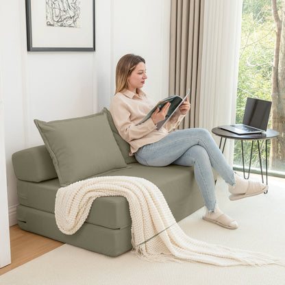Twin Convertible Sleeper - Multi-Functional Folding Sofa Bed with Pillow & Adjustable Backrest, Ideal for Dorms/Guest Rooms