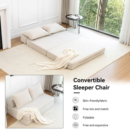 Twin Convertible Sleeper - Multi-Functional Folding Sofa Bed with Pillow & Adjustable Backrest, Ideal for Dorms/Guest Rooms