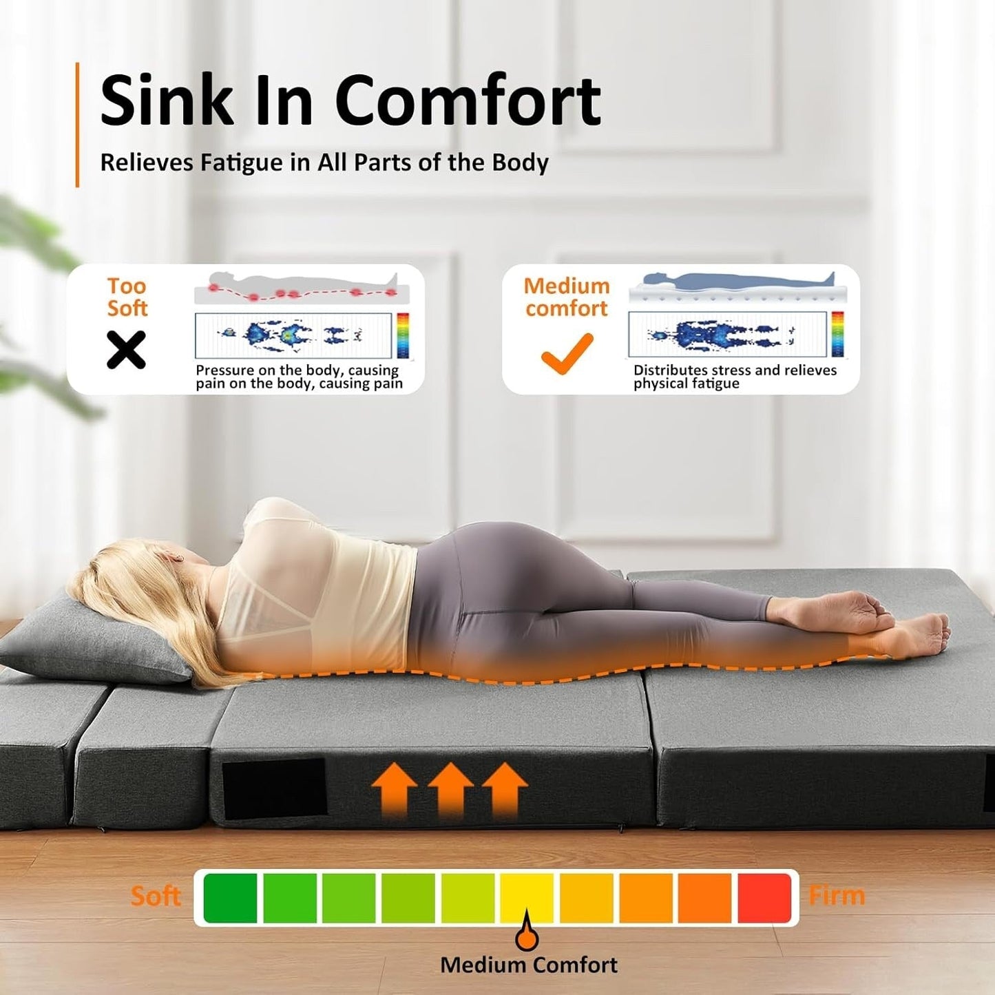 Twin Size 4-in-1 Folding Sofa Bed - Convertible Sleeper Chair with Memory Foam & Washable Cover for Small Spaces