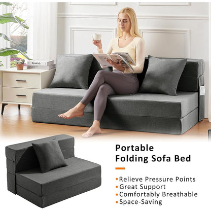 Twin Size 4-in-1 Folding Sofa Bed - Convertible Sleeper Chair with Memory Foam & Washable Cover for Small Spaces