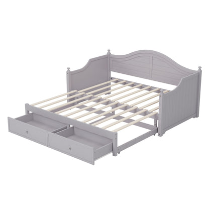 Twin Size Wood Daybed Extended Bed with Storage Drawers Wooden Sofa Bed for Living Room Guest Room