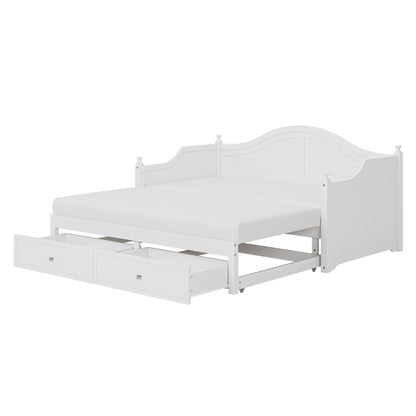 Twin Size Wood Daybed Extended Bed with Storage Drawers Wooden Sofa Bed for Living Room Guest Room