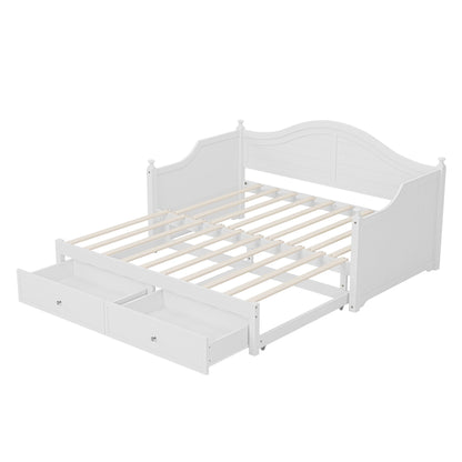 Twin Size Wood Daybed Extended Bed with Storage Drawers Wooden Sofa Bed for Living Room Guest Room