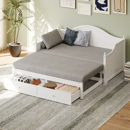 Twin Size Wood Daybed Extended Bed with Storage Drawers Wooden Sofa Bed for Living Room Guest Room