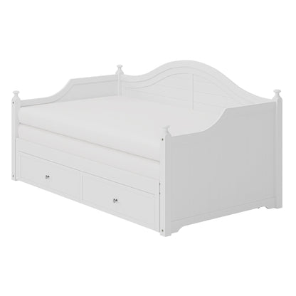 Twin Size Wood Daybed Extended Bed with Storage Drawers Wooden Sofa Bed for Living Room Guest Room