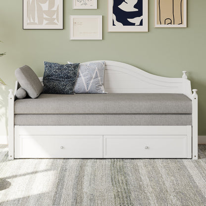 Twin Size Wood Daybed Extended Bed with Storage Drawers Wooden Sofa Bed for Living Room Guest Room