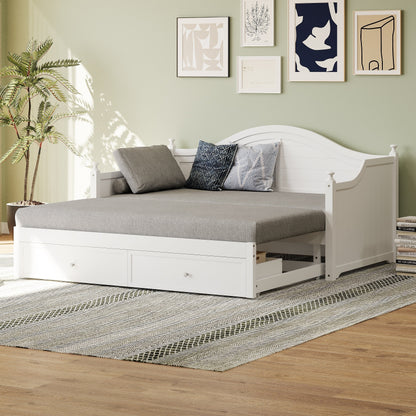 Twin Size Wood Daybed Extended Bed with Storage Drawers Wooden Sofa Bed for Living Room Guest Room