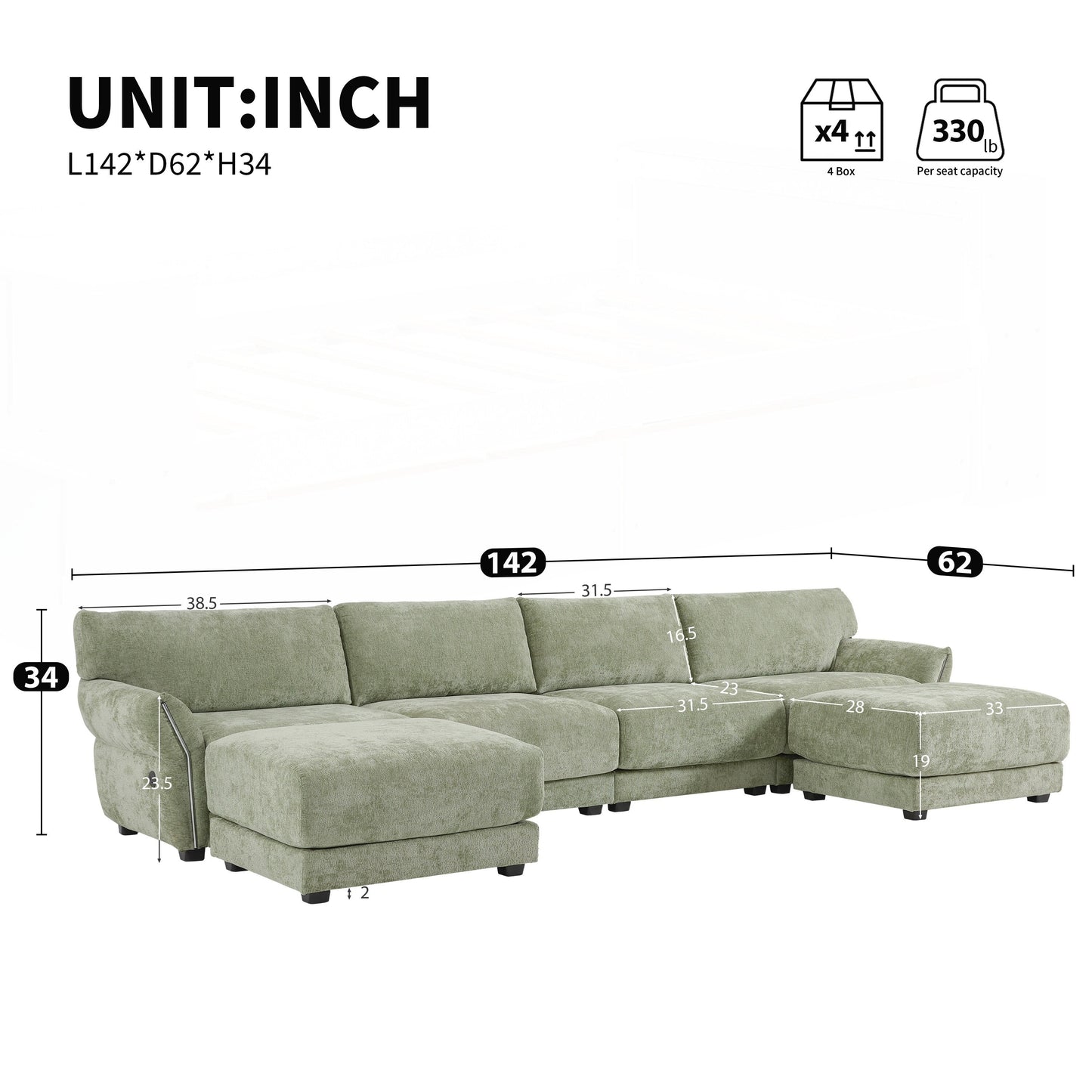 U-Shape with Extra-Wide Seat Cushion