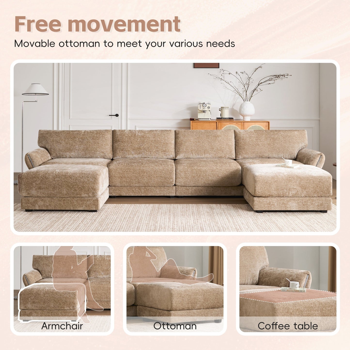U-Shape with Extra-Wide Seat Cushion