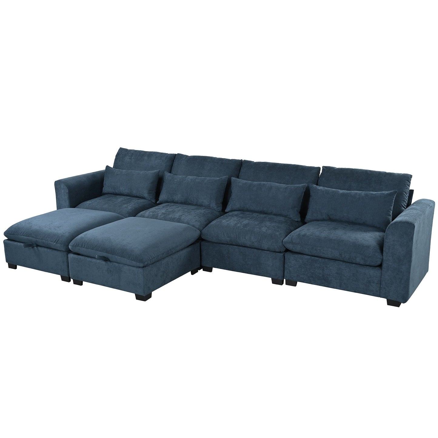 U-Shaped Linen Upholstered 6-Seat Sectional Sofa with 2 Movable Storage Ottomans for Living Room Home Theaters