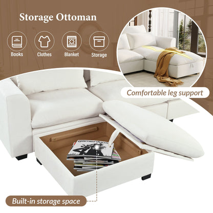 U-Shaped Linen Upholstered 6-Seat Sectional Sofa with 2 Movable Storage Ottomans for Living Room Home Theaters