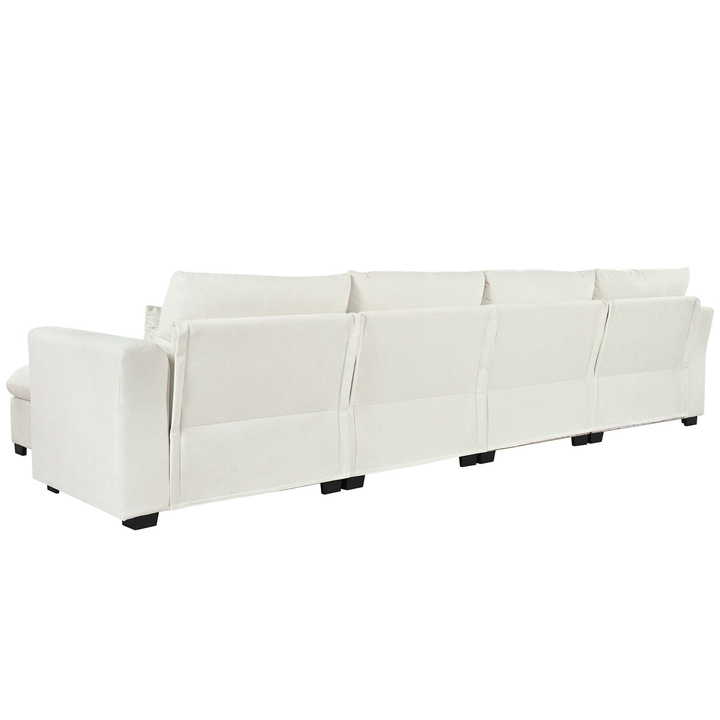 U-Shaped Linen Upholstered 6-Seat Sectional Sofa with 2 Movable Storage Ottomans for Living Room Home Theaters