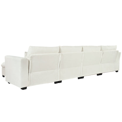 U-Shaped Linen Upholstered 6-Seat Sectional Sofa with 2 Movable Storage Ottomans for Living Room Home Theaters