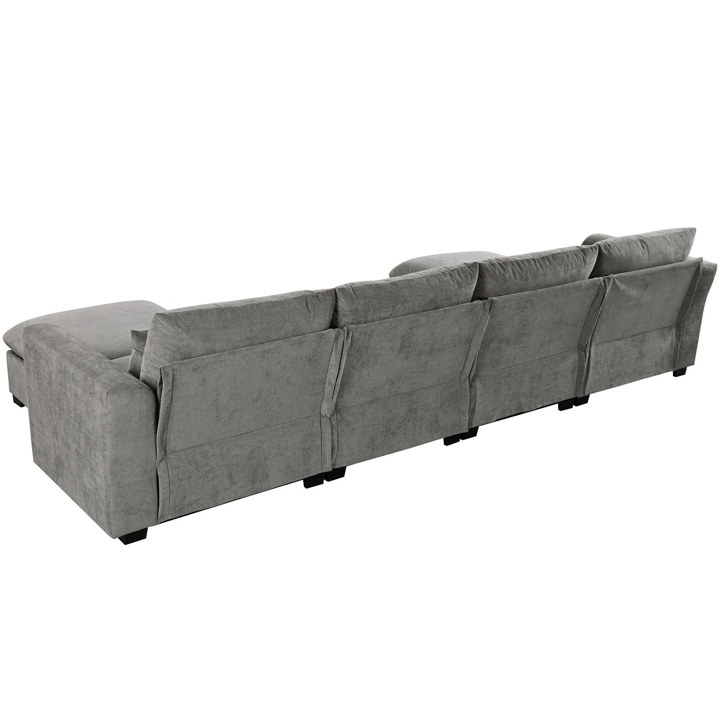 U-Shaped Linen Upholstered 6-Seat Sectional Sofa with 2 Movable Storage Ottomans for Living Room Home Theaters