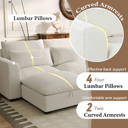 U-Shaped Linen Upholstered 6-Seat Sectional Sofa with 2 Movable Storage Ottomans for Living Room Home Theaters