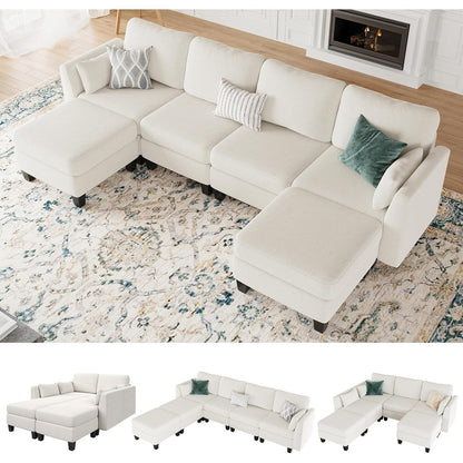 U-Shaped Modular Sectional Sofa - 6 Seat Convertible Couch with High Density Memory Foam, Modern Comfy Living Room SofaÂ 