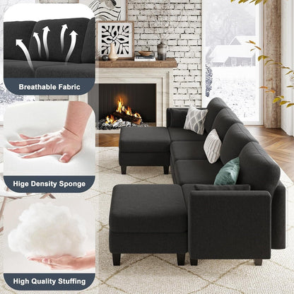 U-Shaped Modular Sectional Sofa - 6 Seat Convertible Couch with High Density Memory Foam, Modern Comfy Living Room SofaÂ 