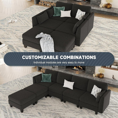 U-Shaped Modular Sectional Sofa - 6 Seat Convertible Couch with High Density Memory Foam, Modern Comfy Living Room SofaÂ 