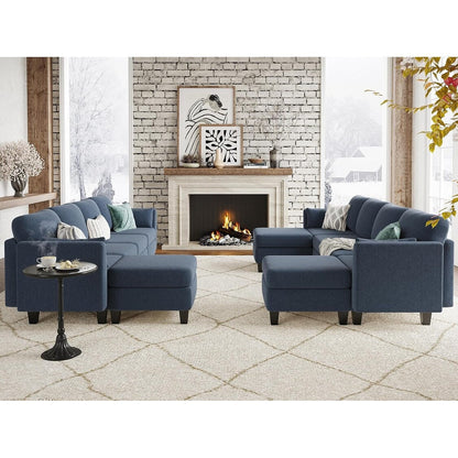 U-Shaped Modular Sectional Sofa - 6 Seat Convertible Couch with High Density Memory Foam, Modern Comfy Living Room SofaÂ 