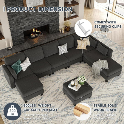 U-Shaped Modular Sectional Sofa - 6 Seat Convertible Couch with High Density Memory Foam, Modern Comfy Living Room SofaÂ 