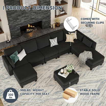U-Shaped Modular Sectional Sofa - 6 Seat Convertible Couch with High Density Memory Foam, Modern Comfy Living Room SofaÂ 