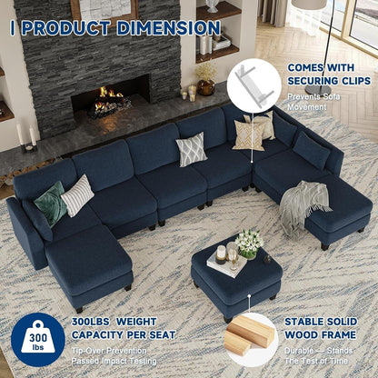 U-Shaped Modular Sectional Sofa - 6 Seat Convertible Couch with High Density Memory Foam, Modern Comfy Living Room SofaÂ 