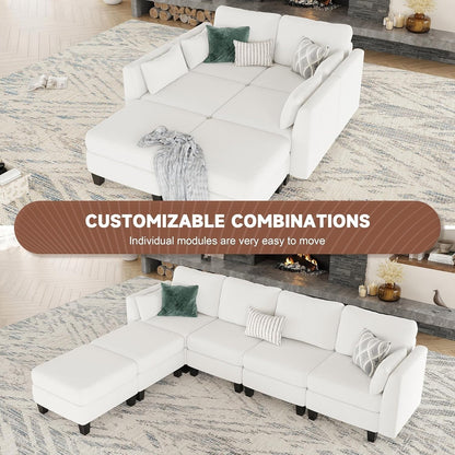 U-Shaped Modular Sectional Sofa - 6 Seat Convertible Couch with High Density Memory Foam, Modern Comfy Living Room SofaÂ 