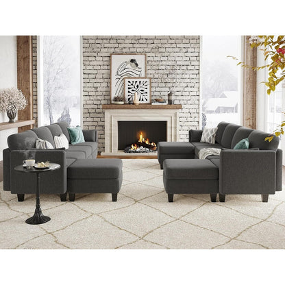 U-Shaped Modular Sectional Sofa - 6 Seat Convertible Couch with High Density Memory Foam, Modern Comfy Living Room SofaÂ 