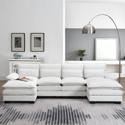 U-Shaped Sectional Sofa With Waist Pillows,6-Seat Upholstered Symmetrical Sofa,Sleeper Sofa Couch With Chaise Lounge